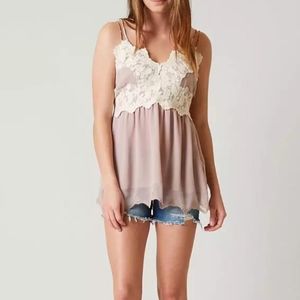 Gimmicks by BKE Cream and Tan Lace Tank Top